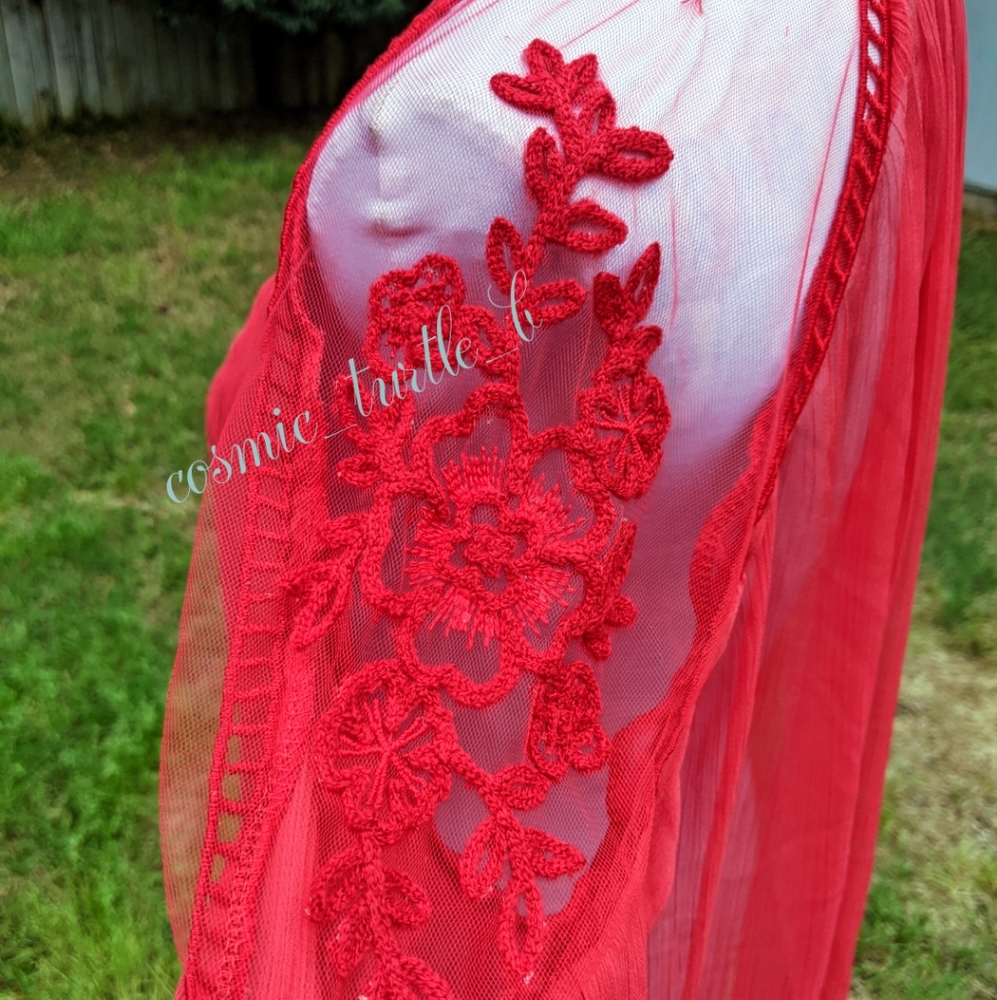 1 left New Chiffon Floral Lace Yoke Peasant Blouse - Picture 5 of 11
